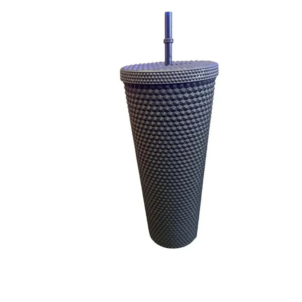 Starbucks 2022 Matte Black Studded Travel Tumbler 24 oz With Straw Venti‎
